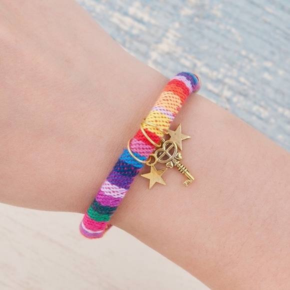 Gold Star Boho Rainbow Braided Friendship Bracelet - Picture 2 of 5